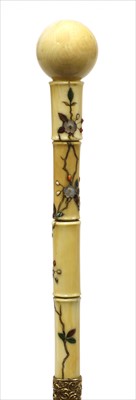 Lot 179 - A carved ivory Shibayama walking stick
