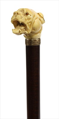 Lot 172 - A carved ivory dog's head walking stick