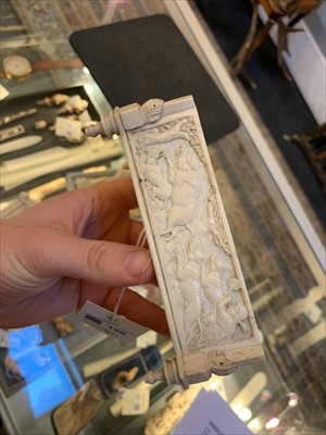 Lot 150 - A carved bone and ivory hunting casket