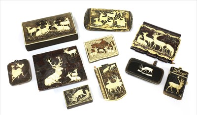 Lot 135 - Ten various carved antler deer-related items