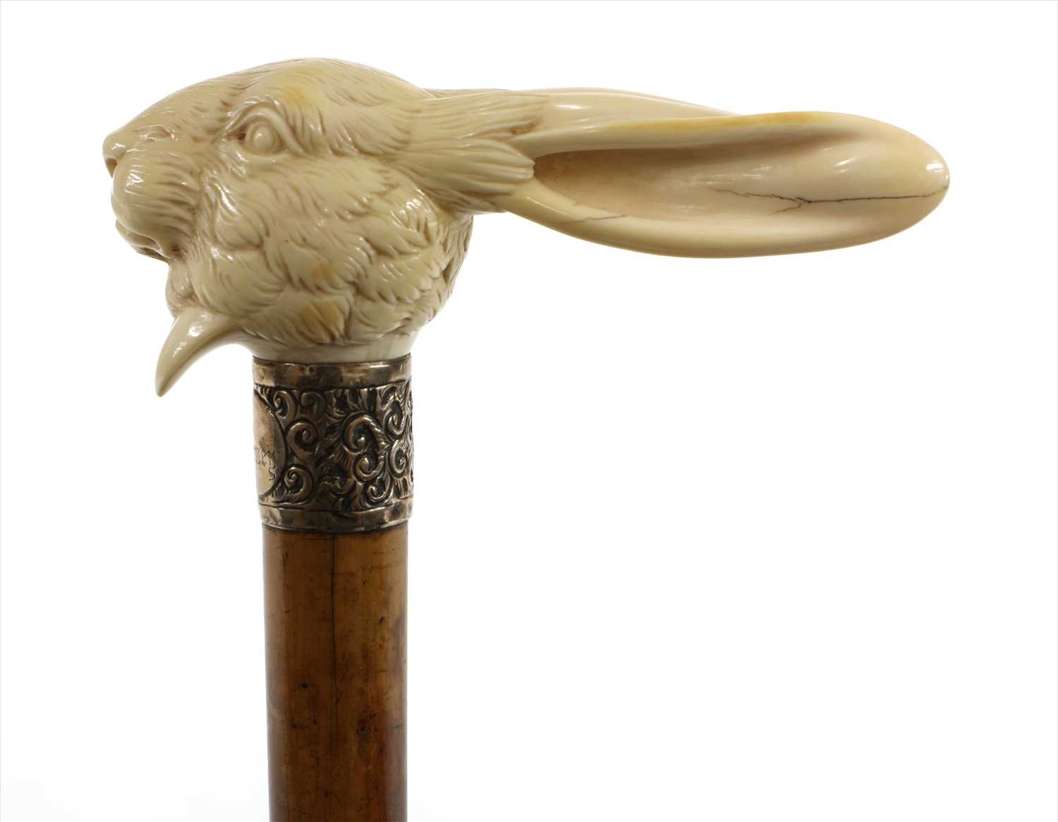 Lot 181 - A carved ivory hare walking stick