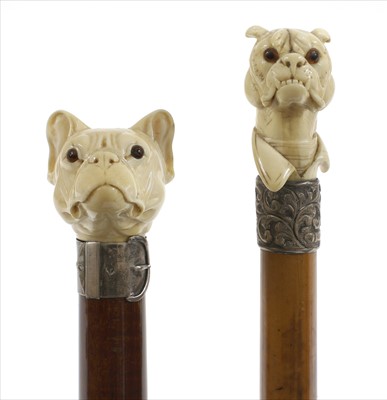 Lot 178 - A carved ivory dog's head walking stick