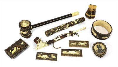 Lot 137 - Ten various carved antler stag-hunting items