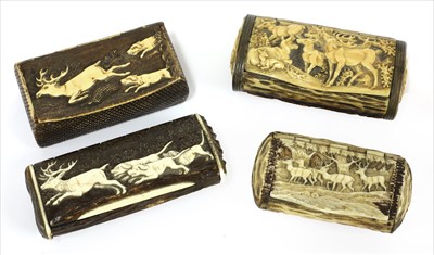 Lot 132 - Four carved antler snuff boxes