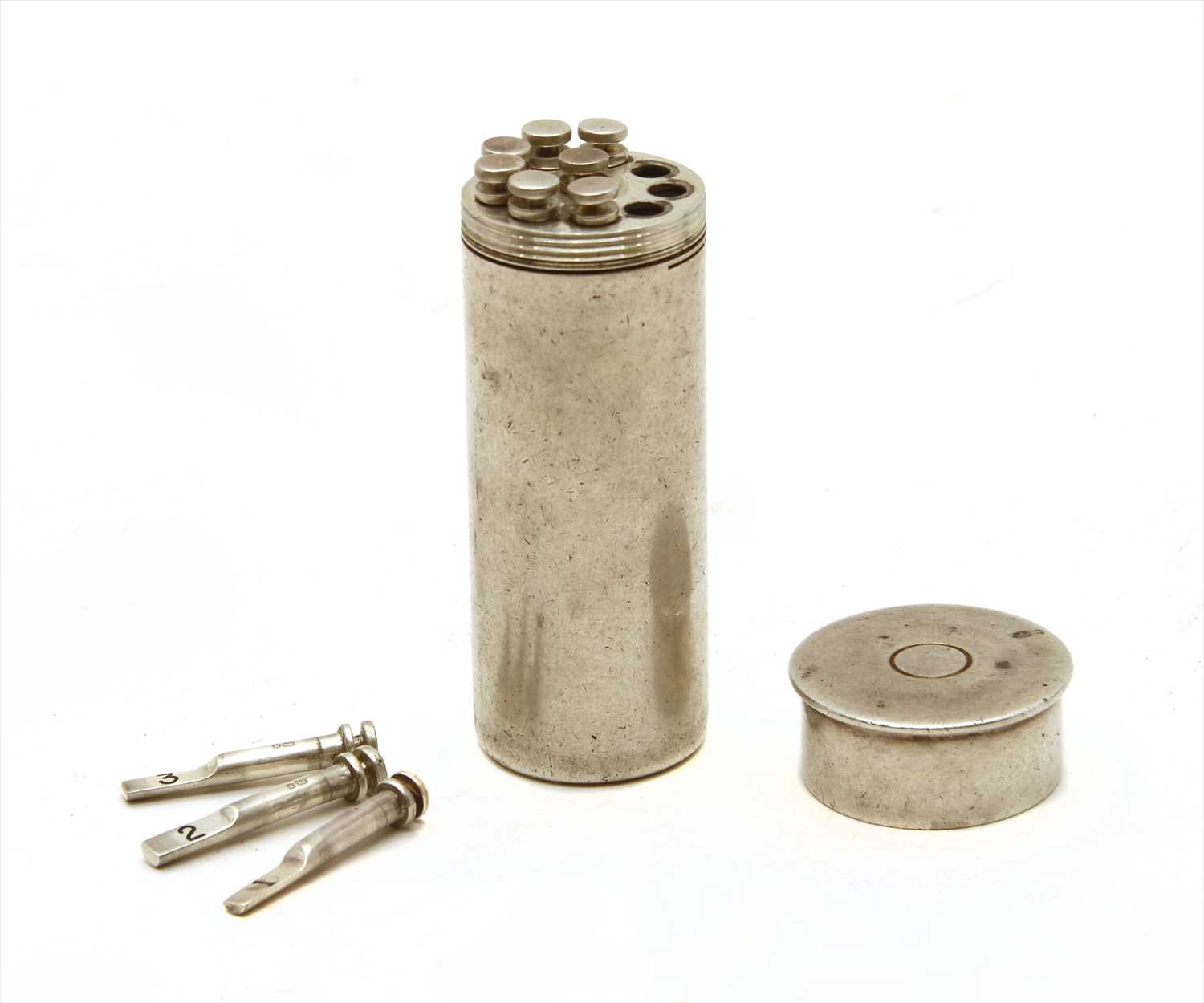 Lot 75 - A silver shooting peg drawer, butt marker
