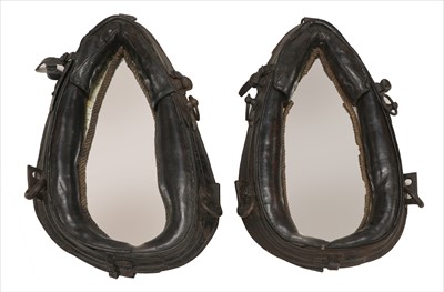 Lot 794 - A pair of leather horse harness mirrors