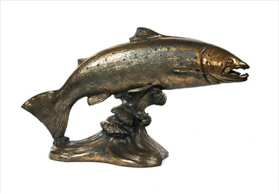 Lot 413 - A large resin bronze of a salmon