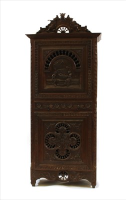 Lot 500 - An oak and fruitwood two-tier food cupboard