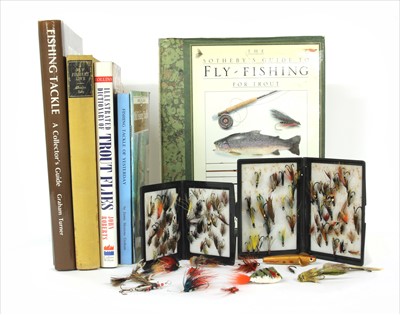 Lot 123 - Two boxes of fishing flies and various books on fishing