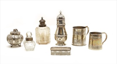 Lot 90 - A silver sugar shaker, with pierced domed cover