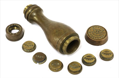 Lot 100 - A brass combination wax seal stamp