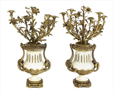 Lot 767 - A pair of French marble and brass-mounted candelabra urns