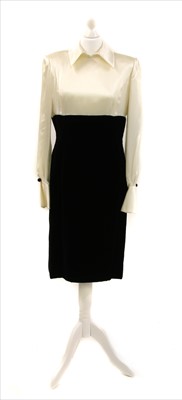 Lot 1065 - A Jean Louis Scherrer Boutique' cream satin and black velvet formal shift dress