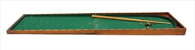 Lot 398 - 19th century folding table top snooker board with balls and cues