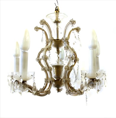 Lot 239 - A glass five branch chandelier