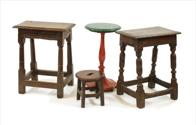Lot 367 - Two oak joined stools
