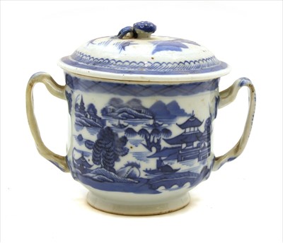 Lot 158 - A 19th century Chinese blue and white two handle cup and cover