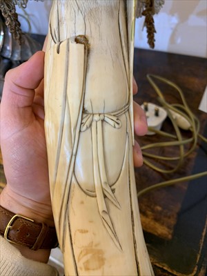 Lot 161 - A pair of Chinese ivory tusk figures
