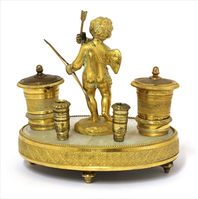 Lot 83 - A French gilt metal and mother-of-pearl Palais-Royale-type inkstand