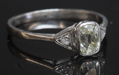 Lot 126 - A white gold single stone cushion cut diamond ring
