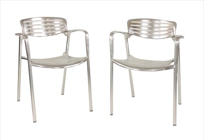 Lot 465 - A pair of cast aluminium open armchairs
