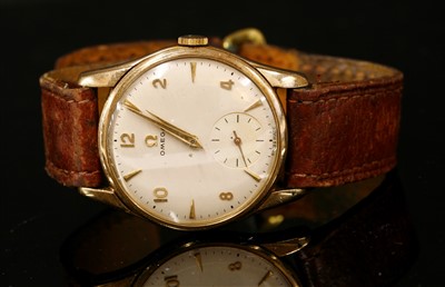 Lot 371 - A gentlemen's 9ct gold Omega mechanical strap watch, c.1960