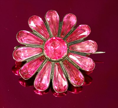 Lot 3 - A Georgian silver, pink foil-backed paste flower head brooch