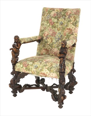 Lot 678 - An Italian walnut framed throne chair