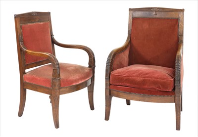 Lot 923 - A similar pair of French Empire mahogany armchairs