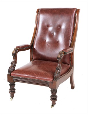 Lot 551 - A Victorian mahogany and buttoned leather library armchair