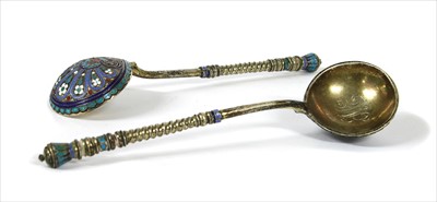Lot 62 - A pair of Russian silver and enamelled spoons