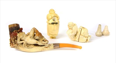 Lot 167 - A pipe and two erotic meerschaum cheroot holders