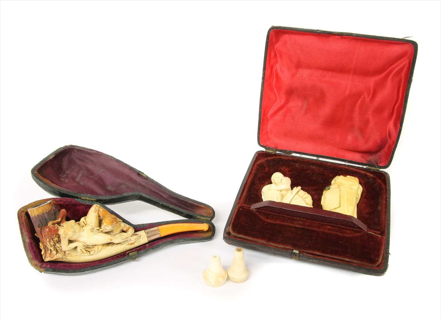 Lot 167 - A pipe and two erotic meerschaum cheroot holders
