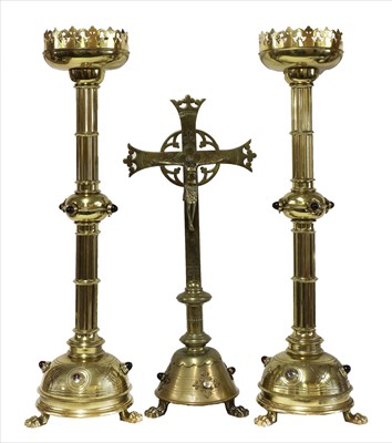 Lot 861 - A pair of Victorian-style ecclesiastical brass church candlesticks/lamps