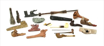 Lot 196 - A collection of stone, terracotta and horn pipes