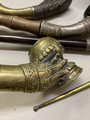 Lot 4 - Six Burmese clay-mounted pipes
