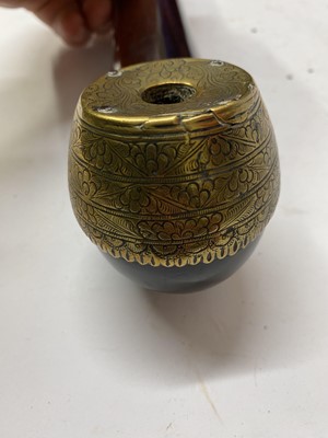 Lot 67 - A Chinese wood and brass-mounted opium pipe