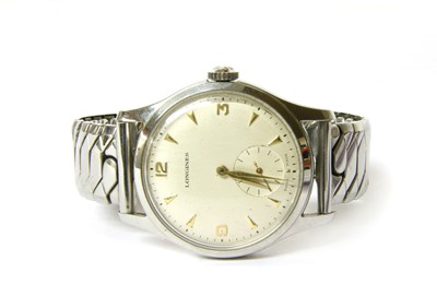 Lot 200 - A gentlemen's stainless steel Longines mechanical bracelet watch, c.1950