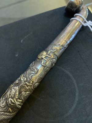 Lot 19 - A Japanese silver two-part kiseru pipe