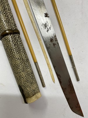 Lot 23 - Two Japanese shagreen ivory and brass-mounted chopstick cases