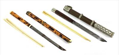 Lot 24 - One Japanese tortoiseshell and copper-mounted chopstick cases