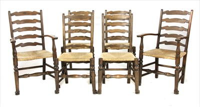 Lot 519 - Six 19th century oak ladderback chairs