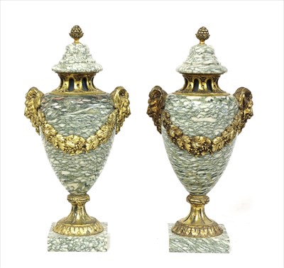 Lot 42 - A pair of neoclassical-style veined marble cassolettes