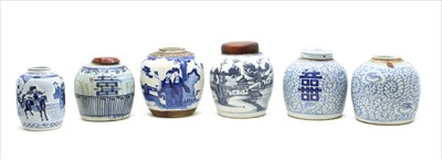Lot 303 - A collection of six 19th century and later Oriental blue and white porcelain ginger jars