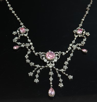 Lot 1 - A Victorian pink and white paste swag and fringe necklace