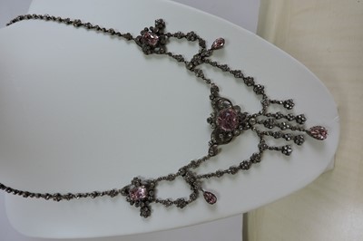 Lot 1 - A Victorian pink and white paste swag and fringe necklace