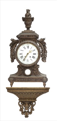 Lot 671 - A large French carved giltwood bracket clock and bracket
