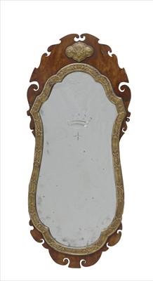 Lot 839 - A George III flame veneered mahogany wall mirror