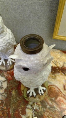 Lot 14 - A pair of pottery owl table lamp bases