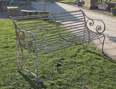 Lot 979 - A large French Arras iron garden bench